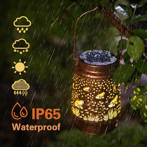 Frog Solar Lanterns Outdoor Waterproof Hanging Solar Lights Frog Gifts for Women Men Metal Decorative LED Frog Lanterns for Garden Decor,Yard,Patio,Lawn,Tabletop,Pathway,Landscape - style: Frog