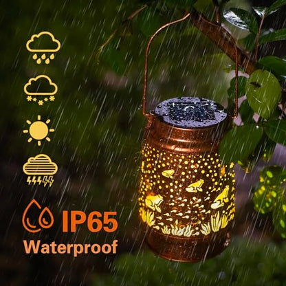 Frog Solar Lanterns Outdoor Waterproof Hanging Solar Lights Frog Gifts for Women Men Metal Decorative LED Frog Lanterns for Garden Decor,Yard,Patio,Lawn,Tabletop,Pathway,Landscape - style: Frog