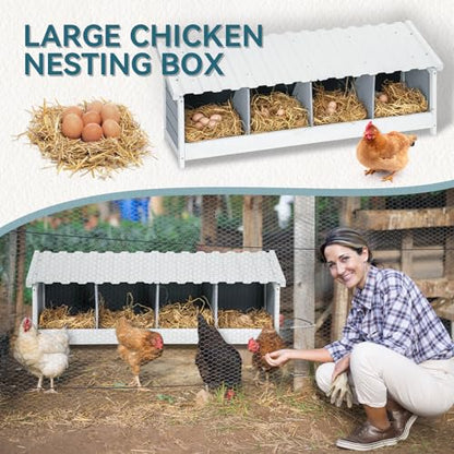 PETSFIT 4 Holes Chicken Nesting Box-All Weather PVC Roof, Natural Wood Design with Privacy Back Panel for Hens-Wall Mounted or Floor Use in Coops, Farms, Backyards,Easy to Assemble - size: 4 Holes