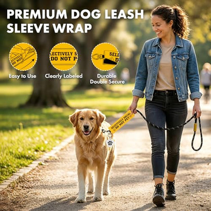 Yellow Dog Leash Sleeve Selectively Social Do Not Pet Warning Wrap, Double Sided Highly Visible Pet Safety Sign with Heart Hook, Canvas Lead Attachment for Dog Training Outdoor Walking - color: Selectively Social
