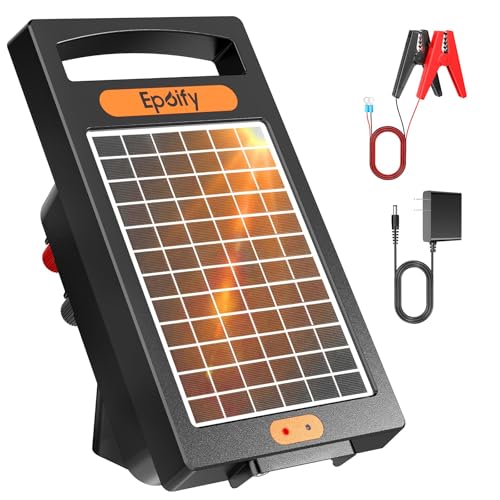 24 Hour Solar Electric Fence Charger, 10 Miles, Up to 10200v Output Range Electric Fence Charger, 0.18J Portable Energizer with Solar Panel for Livestock & Predator Protection - color: Black