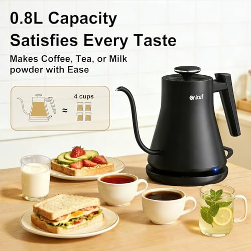 Gooseneck Electric Kettle 0.8L (27oz) - 1000W Rapid Fast Boiling Tea Kettle with Auto Shut Off & Boil-Dry Protection, Stainless Steel Leak-Proof Water Boiler for Pour Over Coffee, Black - color: Black