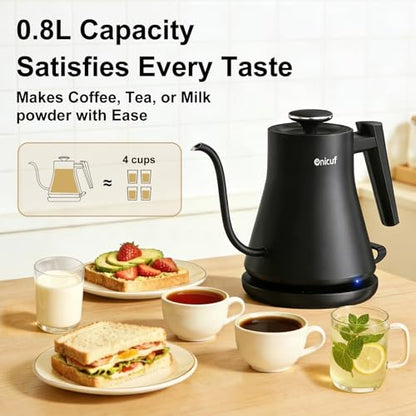 Gooseneck Electric Kettle 0.8L (27oz) - 1000W Rapid Fast Boiling Tea Kettle with Auto Shut Off & Boil-Dry Protection, Stainless Steel Leak-Proof Water Boiler for Pour Over Coffee, Black - color: Black