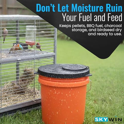 Skywin 5 Gallon Bucket Lid, Rubber Seal Lid, Wood Pellet Storage Containers, Bird Seed Container, Lump Charcoal Storage, Weather Resistant Rubber (Bucket Not Included) (Black) - color: Black