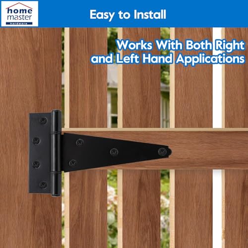 HOME MASTER HARDWARE 8 Inch T-Strap Heavy Duty Shed Door Hinges, Black Tee Hinge for Wooden Fences,Yard Door, Barn Door Gates, Rustproof Wrought Iron with Screws, 4 Pack - size: 8 in-4 Pack