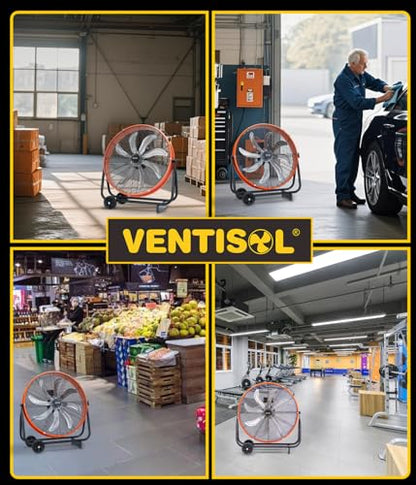 VENTISOL 24 Inch High Velocity Drum Fan, 9500 CFM Industrial Fans Heavy Duty, 3-Speed Shop Fan, Large Metal Floor Fan for Garage, Warehouse, Outdoor, Commercial, 8 Blades - style: 24" High Velocity Industrial Fan