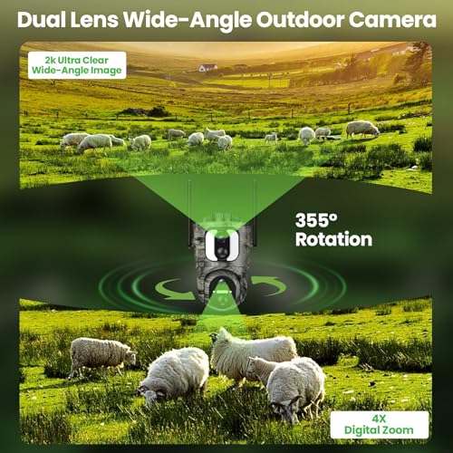 AMOROM 4G LTE Cellular Solar Camera with Dual Lens, No WiFi Needed | 2K 360° Outdoor Solar Camera Built-in SIM Card, Full Color Night Vision, IP65 Waterproof, APP Remote Control