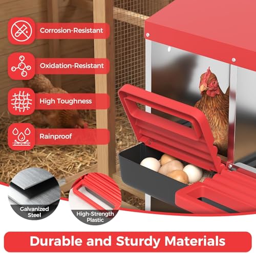 Heavy Duty Galvanized Steel Chicken Nesting Box – 8 Holes, Roll Away Egg Laying, Protective Lid, Wall Mounted or Freestanding, Easy Clean, Vented Pegboard Side, Red (Pegboard Side Design) - color: Red, size: 8 Room&Mat Board