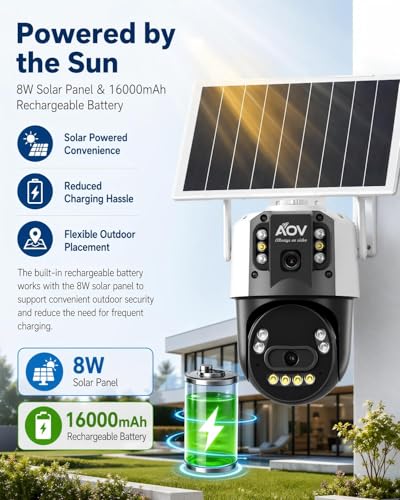 JideTech 4G LTE Solar Security Camera, Dual Lens 6MP PTZ Outdoor, 8W Solar Panel, 16000mAh Battery, AOV(Always-On Video), Colour Night Vision, AI Human Detection, Two-Way Audio (No WiFi)