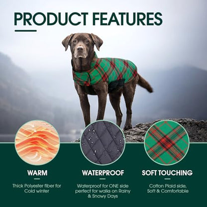 Kuoser Warm Dog Coat, Waterproof Dog Coats for X-Small Dogs, Adjustable Durable Doggie Winter Jacket Reversible Cozy Puppy Cold Weather Apparel from Small to Large Breed, Christmas Green XS - color: Christmas Green, size: X-Small (Pack of 1)