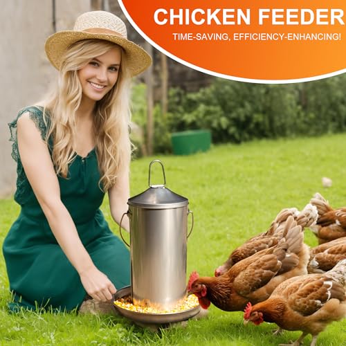 8.8lb Stainless Steel Hanging Chicken Feeder, Metal No Waste Poultry Feeder, Rustproof, Reusable, Long-Lasting, Gravity Feed Chicken Coop Accessories for Chicken, Geese, Duck, Hens, Rooster, Chick - color: 8.8lb