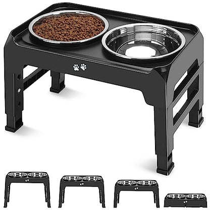 COMESOON Elevated Dog Bowls, 4 Height Adjustable Raised Bowl Stand with 2 Thick 50oz Stainless Steel Food Bowls Non-Slip Feeder Adjusts to 3.7'', 9.2'', 10.75'', 12.36'' Black, (DB-W01) - color: Black, size: 8" for Medium Dogs
