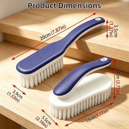 Cleaning Scrub Brushes Set, Ergonomic Long & Short Handle Cleaning Brushes, Non-Shedding Soft Moderate Hardness Bristles for Laundry Stains, Shoe Care, Fabric & Hard Surface Household Deep Cleaning