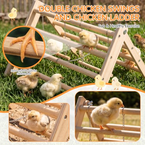 Novabright Wooden Chick Perch with 2 Swings Chicken Roosting Bar Coop Brooder Perch Stand Pine Wood Chick Training Toy for Baby Chicks Parakeets Parrots Bird Cage Jungle Gym