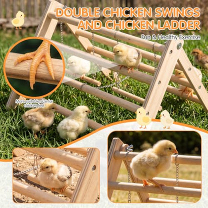 Novabright Wooden Chick Perch with 2 Swings Chicken Roosting Bar Coop Brooder Perch Stand Pine Wood Chick Training Toy for Baby Chicks Parakeets Parrots Bird Cage Jungle Gym
