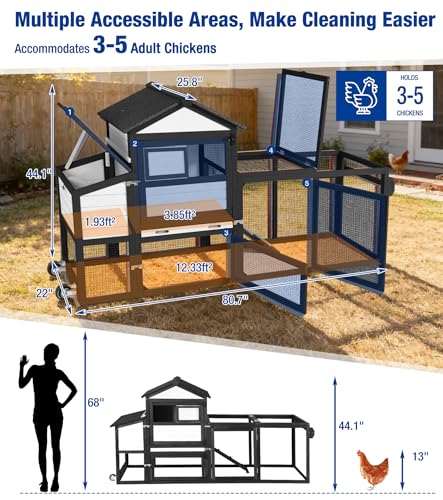 Chicken Coop with Run Mobile Large Chicken Coop with Wheels Duplex Chicken Cage with Slide-Out Tray Waterproof Roof Outdoor Backyard Hen House Black and White - color: Black and White