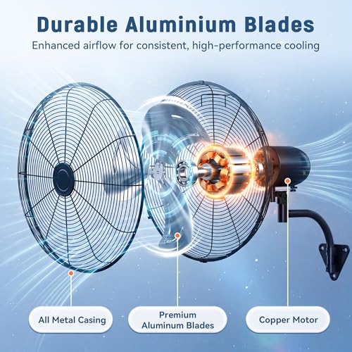 26 Inch Industrial Wall Mount Fan, Heavy Duty High Velocity Oscillating Wall Fan with 3 Speeds, 360° Adjustable Tilt Wall Mounted Fan for Garage, Workshop, Warehouse, Patio, Commercial and Home - size: 26 INCH