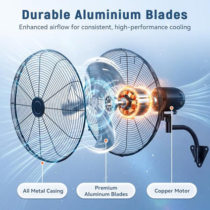 30 Inch Industrial Wall Mount Fan, Heavy Duty High Velocity Oscillating Wall Fan with 3 Speeds, 360° Adjustable Tilt Wall Mounted Fan for Garage, Workshop, Warehouse, Patio, Commercial and Home - size: 30 INCH
