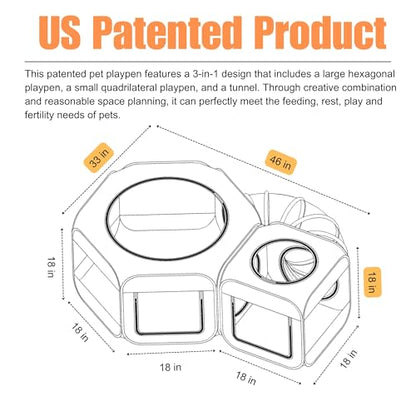 Portable Cat Playpen 2-Room with Tunnel, 3-in-1 Pop-up Cat Dog Crate Play Enclosure with Separate Areas, Foldable Pet Playpen for Puppy Kitten and Small Animals Indoor Outdoor - style: Small