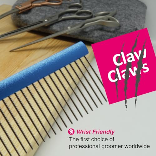 7.5" Greyhound Oval Grooming Comb – Blue Aluminum Spine, Stainless Steel Teeth Comb for Long-Haired Dogs & Cats, Removes Mats, Tangles, and Loose Fur – Lightweight for Long Time Deshedding - size: 7.5"