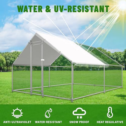 NUGRIART Large Metal Chicken Coop Walk-in Poultry Cage with Water-Resident and Anti-UV Cover Duck Rabbit Cat House Outdoor Chicken Run Pen with Spire Shaped Cage - size: 157.5"L x 118.0"W x 79.0"H