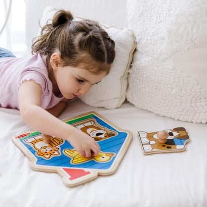 Melissa & Doug Pet Animals Jumbo Knob Puzzle, Wooden Peg Puzzle for Toddlers, Educational Toy for Shape Recognition and Fine Motor Skills, Ages 1+ - style: Pets