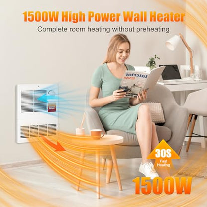 9815WH Large Capacity electric wall heater with Thermostat for Bedroom, Living Rooms, etc., Wall Heater 1500 Watt, 120/240 Volt, White
