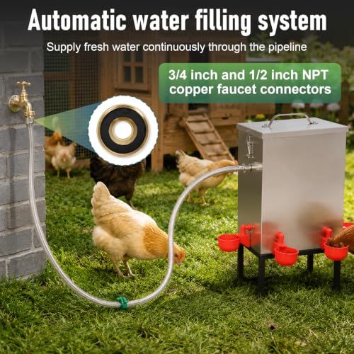 Automatic Chicken Waterer 3 Gallon, 304 Stainless Steel Poultry Waterer with Float Valve, No-Spill Metal Chicken Water Dispenser, Standing Chicken Watering System for Backyard Coop, Ducks & Small Farm