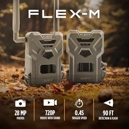 SPYPOINT Flex-M Twin Pack Cellular Trail Cameras - Best Hunting Accessories, No WiFi Needed, GPS, Night Vision, Dual-Sim LTE, IP65 Water-Resistant Game Camera, 28MP Photos, 720p Videos + Sound (2) - color: Camera Only, size: Pack of 2