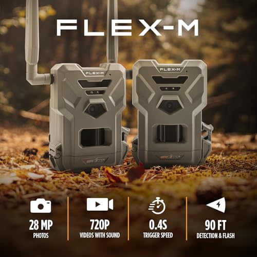 SPYPOINT Flex-M Twin Pack Cellular Trail Cameras - Best Hunting Accessories, No WiFi Needed, GPS, Night Vision, Dual-Sim LTE, IP65 Water-Resistant Game Camera, 28MP Photos, 720p Videos + Sound (2) - color: Camera Only, size: Pack of 2