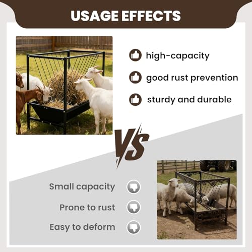 Heavy Duty 2-in-1 Pasture Hay Feeder, Livestock Feeder 70 Gallon, Galvanized Metal Goat Feeder with 2 Trays, Hay Grain Livestock Feeder for Sheep, Calf, Cow and Horse - color: Black Carbon Steel