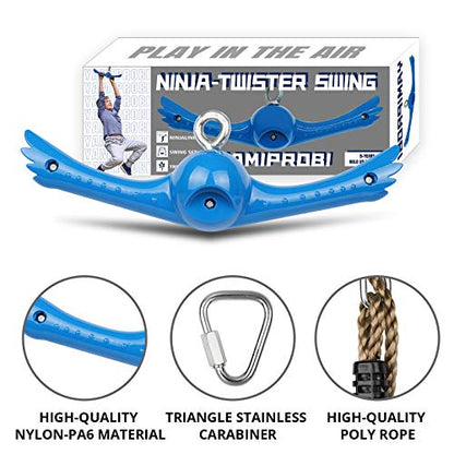 YAMIPROBI Ninja-Twister Swing Spins Set: Slackline Attachments - 360° Handle Twist-Spin Flips Toy Activate Ninja Powers Warrior Accessories Kids Hang Toys for Playground Backyard Blue - color: Blue