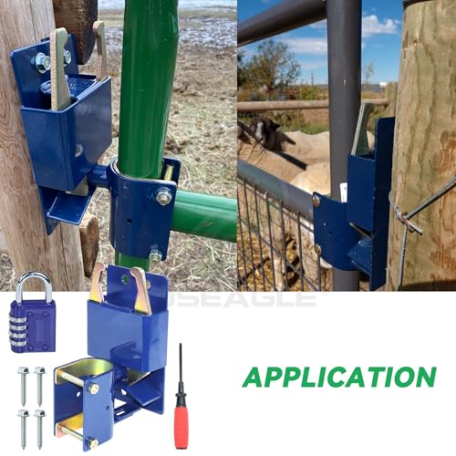 Blue S16100100 Two Way Lockable Gate Latch with Hardware, 4-Digit Combination Lock and 2 inch Philip Screwdriver for Metal Gates with 1-5/8" to 2" Diameter Round Tubes - color: A03 1xLockable Gate Latch for 1-5/8" to 2" Tubes