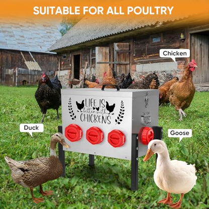 TGEYD 50LB Large Automatic Chicken Feeder – 8 Feeding Ports, No-Waste Poultry Feeder, with Adjustable Legs & Locking Lid - color: Galvanized gray