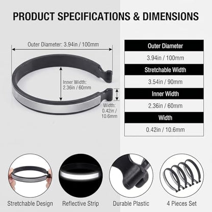 QUUPY 4Pcs Grey High Reflective Cycling Trousers Clips, Elastic Safety Ankle Cuff Bands, Outdoor Reflective Gear for Bicycle Riding, Fishing, Camping and Daily Outdoor Activities
