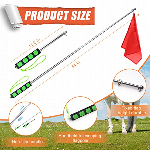 5Pcs Horse Training Flag and 55in Telescoping Pole with Hook for Lunging, Retractable Horse Training Equipment Flag with Clips