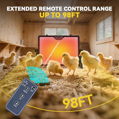 Chicken Coop Heater, 200W Chick Warmer, Brooder Heating Plate | with Remote Control, Double Side Heating, 360° Adjustable, Timing Function, Temperature Adjustable, LED Screen