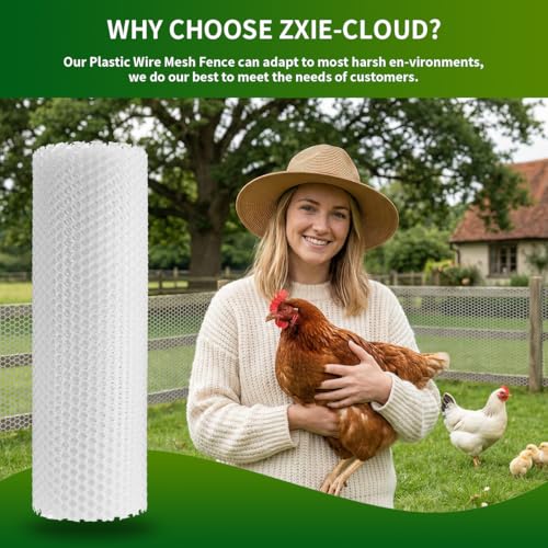 Plastic Chicken Wire Mesh Fence,Plastic Chicken Wire Roll 16in x 10ft,Garden Netting Fencing Barrier for Poultry, Animals, Pets and Balcony(White) - color: White, size: 16INx10FT