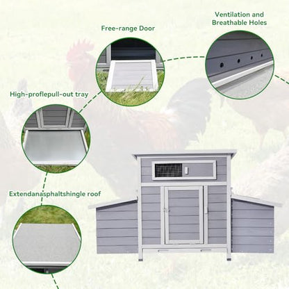 Chicken Coop, Large Chicken Coop for 4-6 Chickens with 6 Nesting Boxes, Wooden Outdoor Hen House with Pull-Out Tray for Backyard, Easy-Clean,Weatherproof Poultry Chicken Cage - color: GREY＆PURPLE