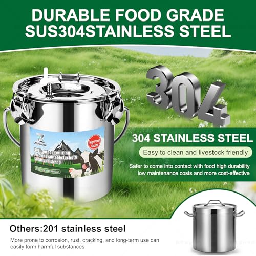 Upgrade 2-in-1 Goats and Cows Milking Machine, 0.8Gal/3L Food-Grade Stainless Steel Bucket with 5200mAh Built-in Rechargeable Battery, 4 Teat Cups, Cordless Pulsation Vaccum Electric Milking Machine - size: 3L Two-in-One Milking Machine