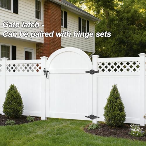 Gate Latch for Wooden Fence, Heavy Duty Self Locking Gate Latch with 9" Handle for Pool/Garden Gate Safety Latch, Gate Hardware Kit for Vinyl/Wood Fence, Black Finish (1, Black)