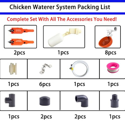 Complete Set Pipeline Automatic Chicken Watering System, 1/2" PVC Tee Fittings & PVC Pipe & Garden Hose, Chicken Water Cups, Poultry Waterer, Automatic Chicken Waterer, Chicken Nipple Waterer