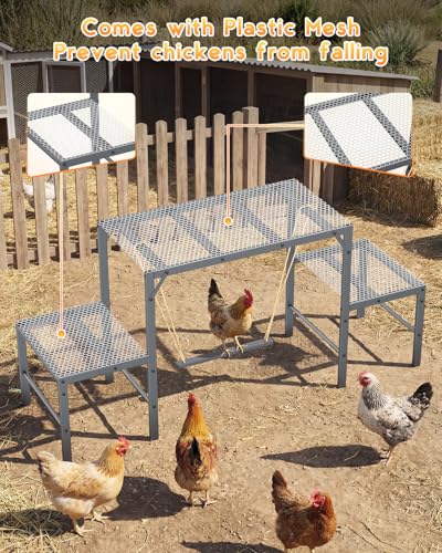 Magicfly Chicken Perch Swing in Coop, Metal Chicken Roosting Bar for Pet Chickens' Health and Happiness, Large Capacity for 10-12 Chickens, Chicken Toys Accessories for Backyard Farms, Grey