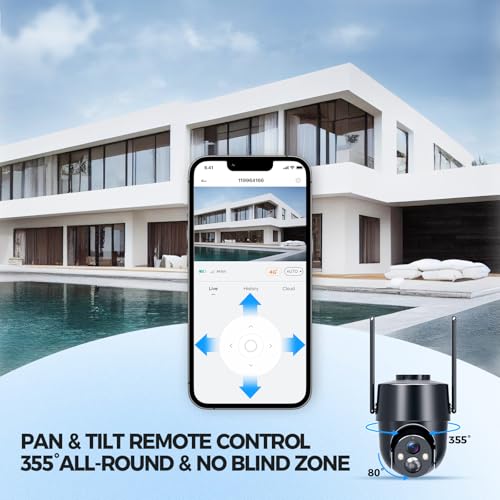 Solar Powered Outdoor Security Camera, 360° View Solar Powered WiFi, 2K HD, Night Vision, Motion Detection, Black
