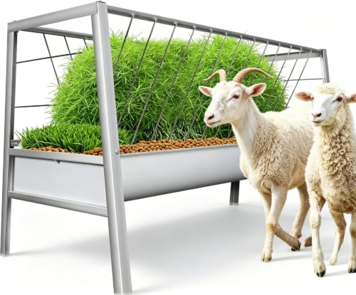 99 Gallon Pasture Hay Feeder, 2 in 1 Stainless Steel Goat Hay Feeder with Deeper Feeding Pan for Goat Sheep Horse, Detachable Livestock Feeder Ease of Assembly in Farm Outdoor (silvery stainess steel) - color: silvery stainess steel