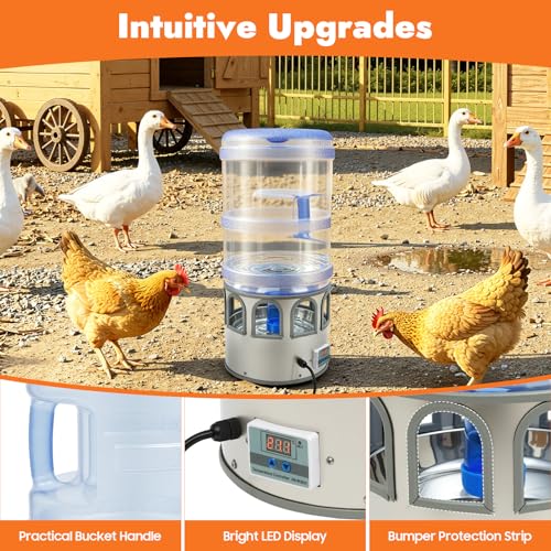 Chicken Water Heater 5 Gal, Heated Poultry Waterer Bowl for Ducks Geese | 80W Adjustable Temperature 32-122°F, Stainless Steel with LED Display & 9 Drinking Windows for Outdoor Livestock