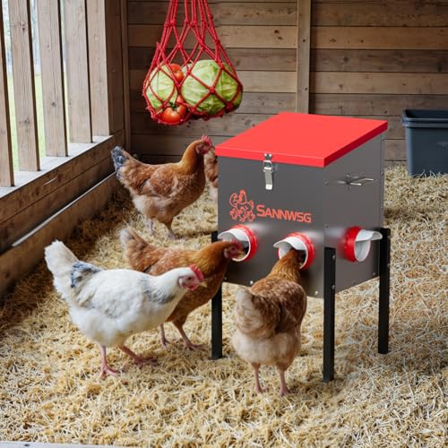 Sannwsg Chicken Feeders,30 lb Capacity 6 Port Automatic Chicken Feeder, Metal Chick Feeder with Locking Lid and Legs, Chicken Feeder for Chickens, Ducks, Geese - size: 6 Ports (2+2+2)
