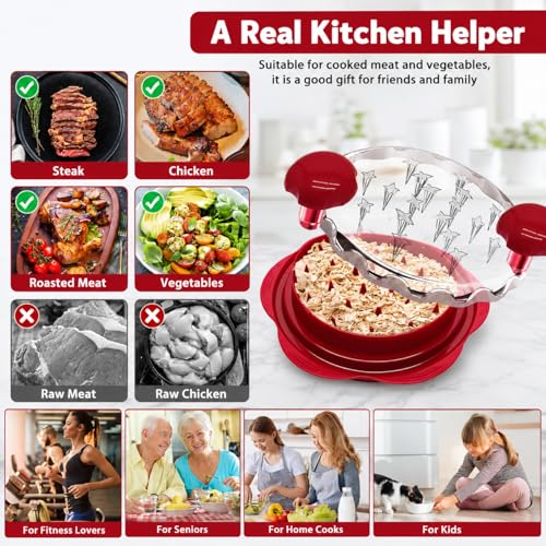 Premium Large Chicken Shredder Tool with Suction Base 2026 – Twist Meat Shredder with Ergonomic Handle & Anti-Slip Grip – Transparent Lid for Easy Shredding Chicken & Beef (Red) - color: Red-