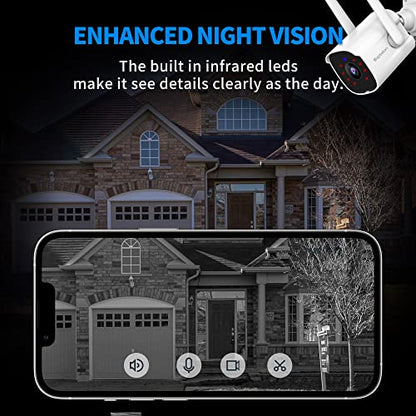 Septekon 2K Home Security Cameras, 4 Pack Wired WiFi Outdoor Security Cameras with Night Vision, Two-Way Audio, 2.4G WiFi, IP66, Motion Detection Alarm - P30 - size: 4 Pack