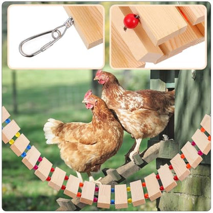 Wooden Bird Ladder for Chickens and Roosters, Natural Wood Chicken Perch with Chewing and Exercise Features, Poultry Coop Accessory for Hens and Birds